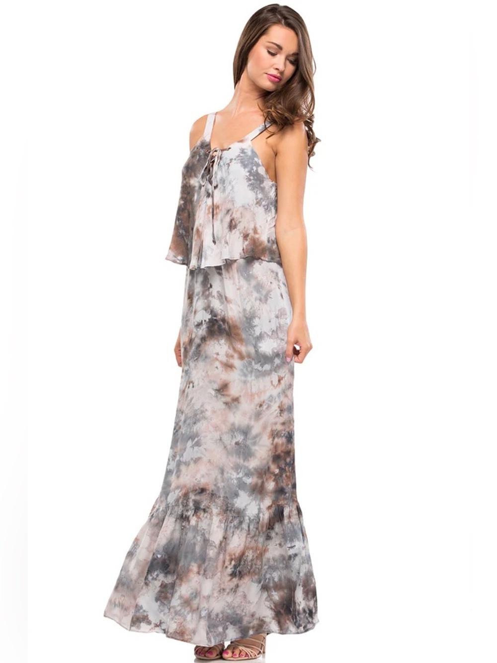 BRAND NEW Young Fabulous & Broke Tie-Dye Copal Maxi Dress with Ruffle Bodice
